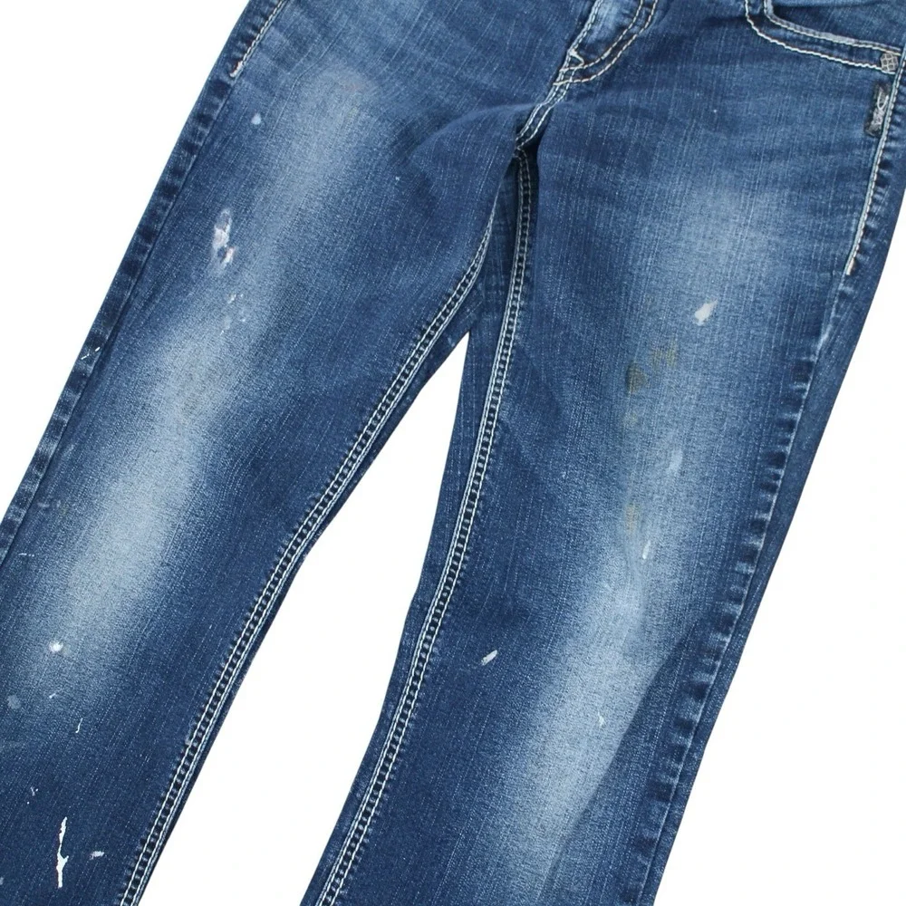 Silver Jeans Suki Mid Slim Boot Blue Denim Paint Splattered Women's W30 L33